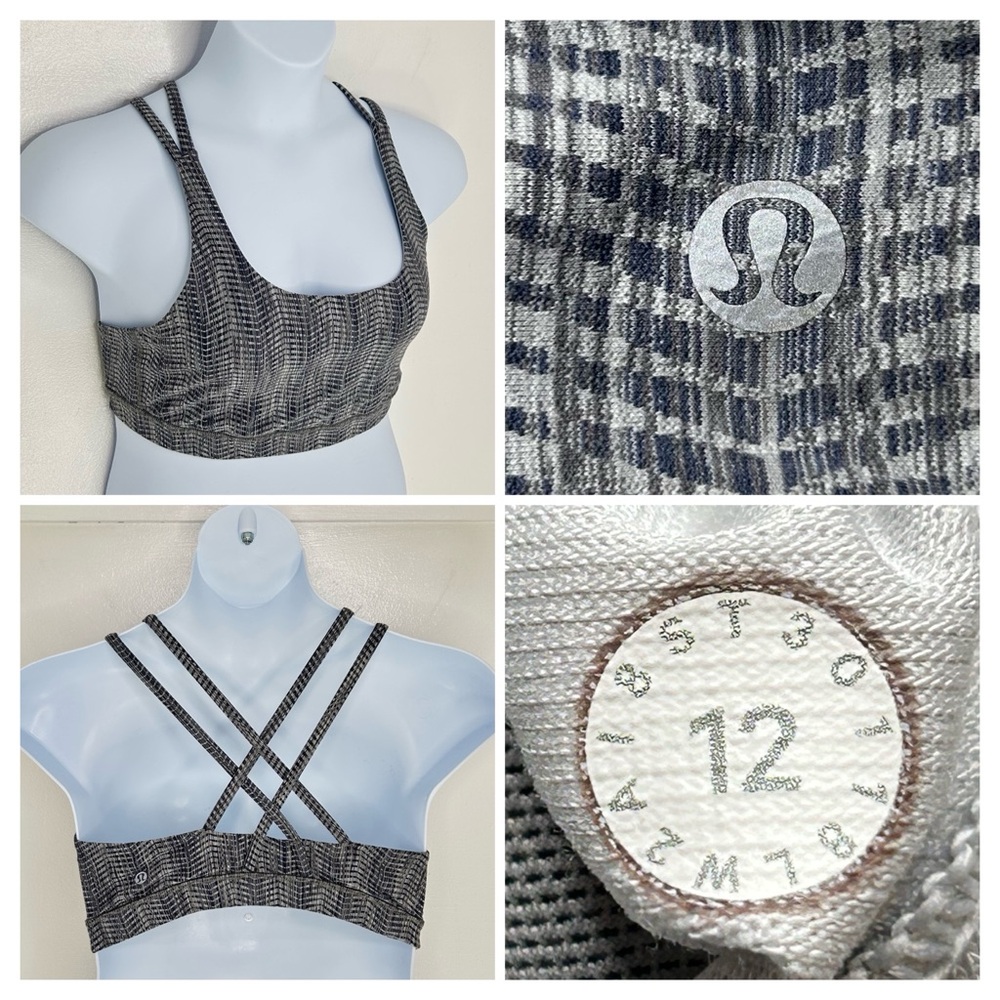 Lululemon Free To Be Bra Wild Size 12 Gray Strappy Criss Cross Yoga Athlesiure